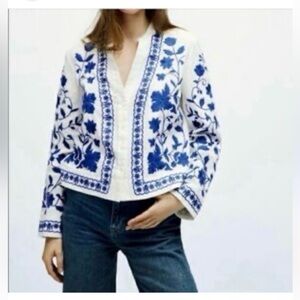 Zara Floral Blue and White Cardigan